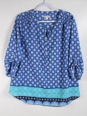 Croft & Barrow XXL Blue Paisley 3/4 Sleeve Blouse